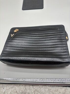 Vintage Mario Valentino Black Embossed Leather Clutch Bag Made in Italy
